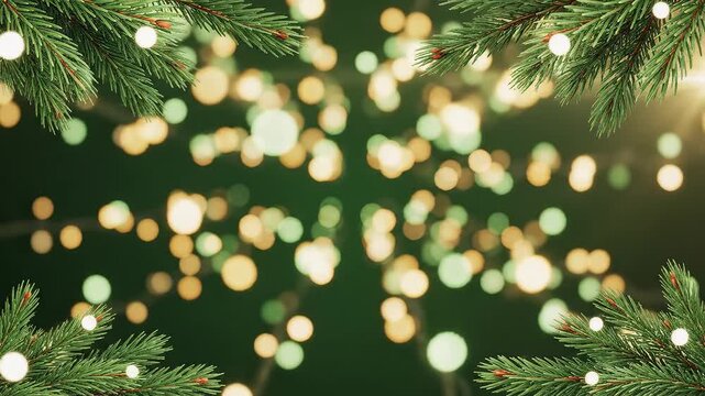 Christmas tree branches with bokeh lights