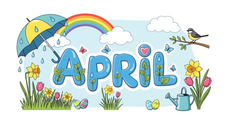 April Illustration with Flowers and Umbrella. © siti sariyati