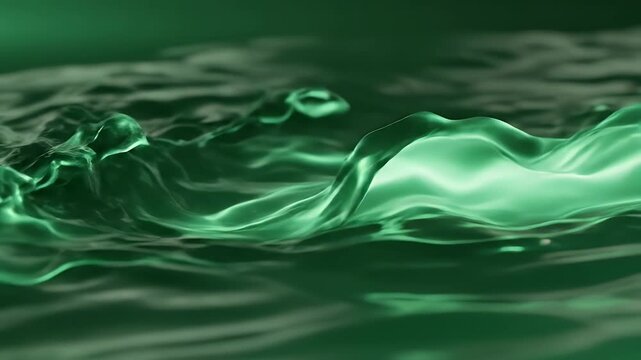 Abstract green liquid surface, resembling waves or flowing forms, light and shadow play