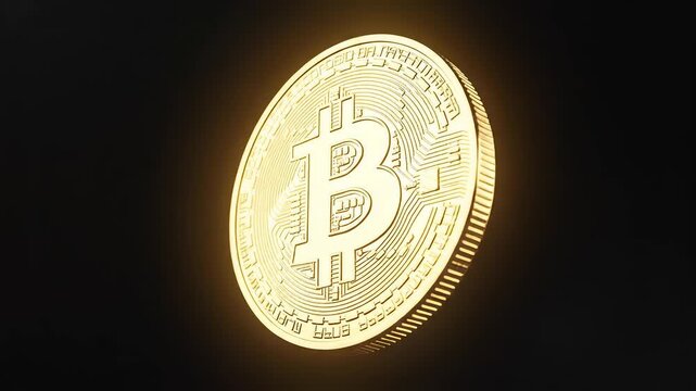 Golden Bitcoin coin on black background