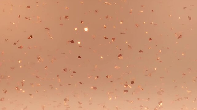 Abstract Copper Foil Flakes Floating with Subtle Lights on Gradient Background