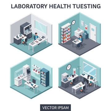 Isometric Laboratory Health Testing Vector Illustrations.