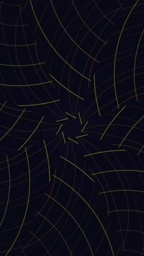 Elegant Gold Thin Lines Spiral Geometric Pattern 9x16 Portrait Motion Background. Seamless Minimalist Network Animation for Vertical Reels.