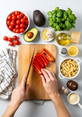 Preparing Vibrant Mediterranean Inspired Pasta with Fresh Ingredients