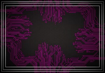 Purple Circuit Board Design with Dark Backdrop and Metallic Border Frame