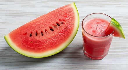 Refreshing Watermelon Juice and Slice, Offering Hydration and Sweetness