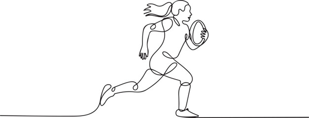 one continuous drawn line of a girl playing rugby drawn from a hand picture silhouette. one line art icon drawing vector © jinnatun
