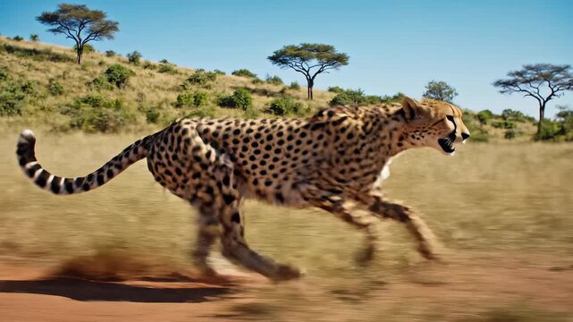 Cheetah running in savanna
