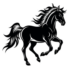 Obraz premium Black Horse Illustration with Flowing Mane and Tail in Motion Vector Graphic on white background