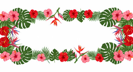 Tropical Floral Arrangement with Leaves and Flowers