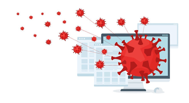 Digital Virus Spreading Through Computer Network and Data. Vector Illustrations. EPS Editable