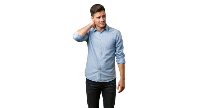A confused young man scratching his head on transparent background