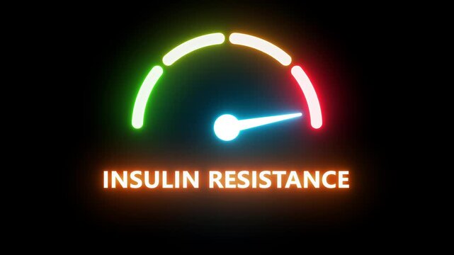 Insulin resistance at moderate severity displayed on a barometer or tachometer, indicating manageable symptoms with ongoing treatment