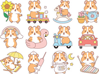 Fototapeta premium Cute set of hamster sticker with activity. Hamster 