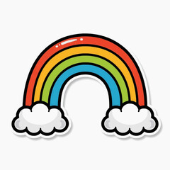 Fototapeta premium A colorful cartoon rainbow with clouds icon in a flat design style