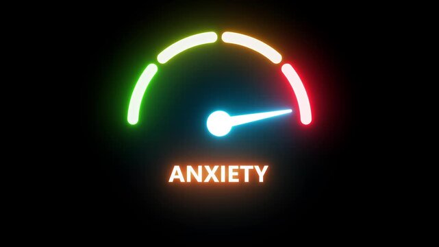 anxiety level with barometer/tachometer meter on black background. Ideal for mental health, psychology, stress, and educational visuals