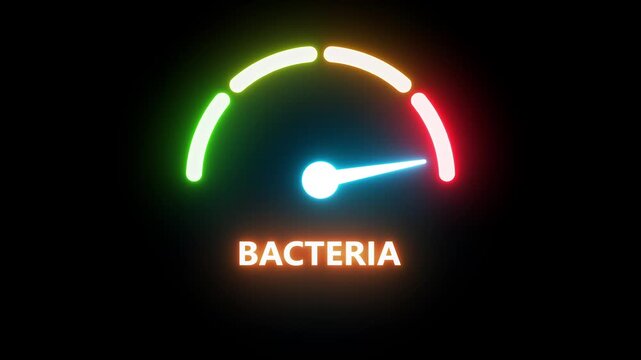 Bacteria Level Normal meter concept on black background representing balanced microbial presence, safe environment.