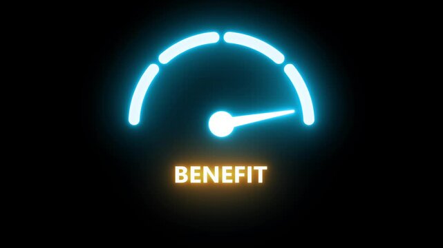 Benefit high level concept.. barometer or tachometer meter on black background.