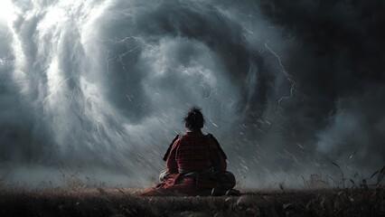 Meditating Samurai Warrior Illustration, Zen Meditation, Mindfulness, Inner Peace, Japanese Philosophy, Martial Arts Spirit, Balance, Discipline and Spiritual Strength Concept