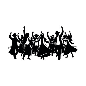 Jewish people dancing in celebration.