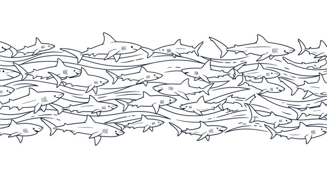 School of Sharks Swimming Together.