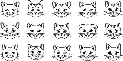 Fototapeta premium Twelve cute cat face line art icons.EPS Vector. 