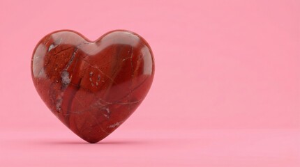 Fototapeta premium Elegant Red Marble Heart Sculpture on Soft Pink Background