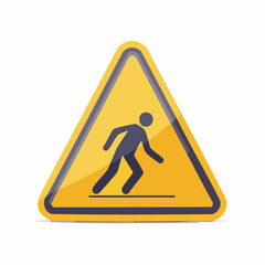 Close-up view of a yellow warning sign depicting a slipping person silhouette, highlighting slip hazard on a flat surface