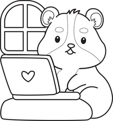 Coloring pages of Cute set of hamster sticker with activity.  Outline of hamster 