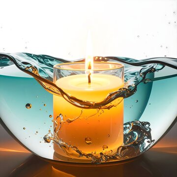 Artistic Submerged Candle in Glass Bowl &ndash; Cinematic Water Splash Concept