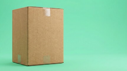 Sealed Brown Cardboard Box on Vibrant Green Background