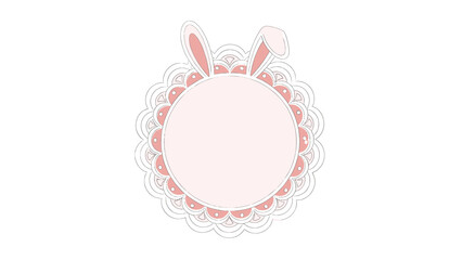 Naklejka premium Decorative pink and white circular frame with rabbit ears and a lace pattern for easter holidays or nursery themes.
