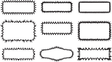 Fototapeta premium Set of black frames with zigzag edge, wavy edge shapes. blank postage stamps with empty paper design, Zigzag edge and scallop edge. Rectangle shape frame with zigzag