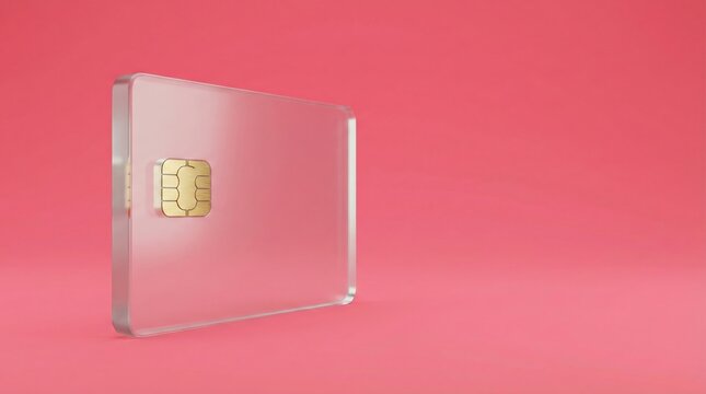 Translucent Credit Card with Gold Chip on Pink Background
