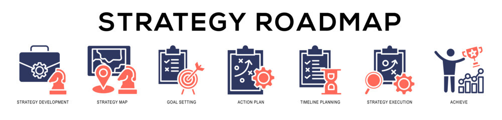 Glyphcolor - Strategy Roadmap web banner icon vector illustration concept