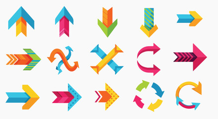 Colorful vector arrows, different directions. A group of varied arrow graphics