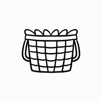 Cute Grid Pattern Easter Basket Outline Cartoon Coloring Page
