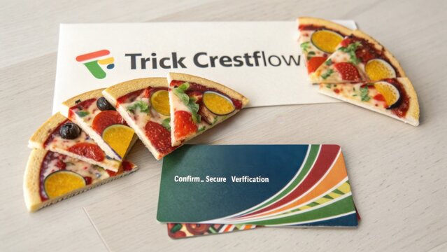 Colorful Dessert Pizza Slices Next to Business Card on Wooden Surface for Creative Food and Marketing Concepts