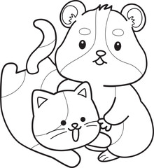 Fototapeta premium Coloring pages of Cute set of hamster sticker with activity. Outline of hamster 