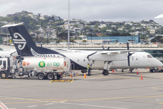 Air New Zealand, and Air BP on the tarmac at Wellington Airport. Photo taken November 2024, Wellington Airport.