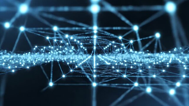 Abstract digital illustration of interconnected glowing spheres and lines. Futuristic, network-like