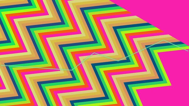 Vibrant geometric chevron pattern in a dynamic array of bright colors, creating an abstract and energetic visual texture with a modern aesthetic