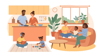 Fototapeta premium Family Bonding at Home Vector – Daily Life Activity Illustration