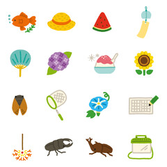 日本の夏 イラスト アイコンセット 手描き かわいい