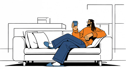 ソファーでくつろぐ男性