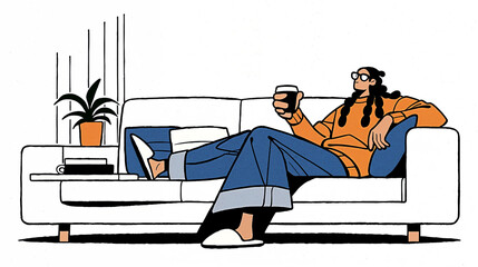 ソファーでくつろぐ男性