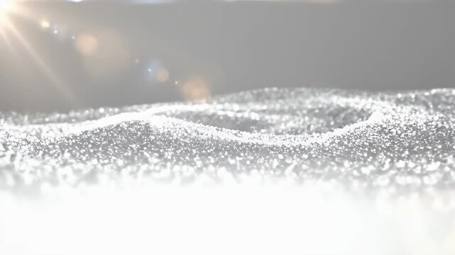 Abstract image of luminous particles and light in a white and gray gradient