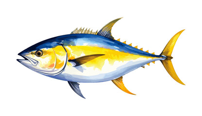 Yellowfin tuna Fish Watercolor Illustration