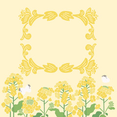 Textile Style Nanohana (Canola Flower) Vector Template (No Text) | Spring Floral Background Illustration