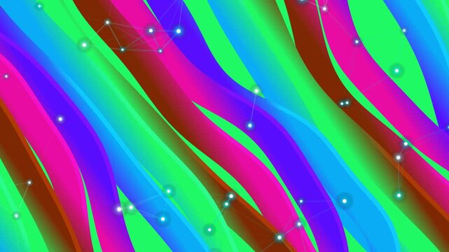 Vibrant abstract background with sinuous waves of gradient colors, featuring subtle glowing particles, creating a fluid and modern visual texture